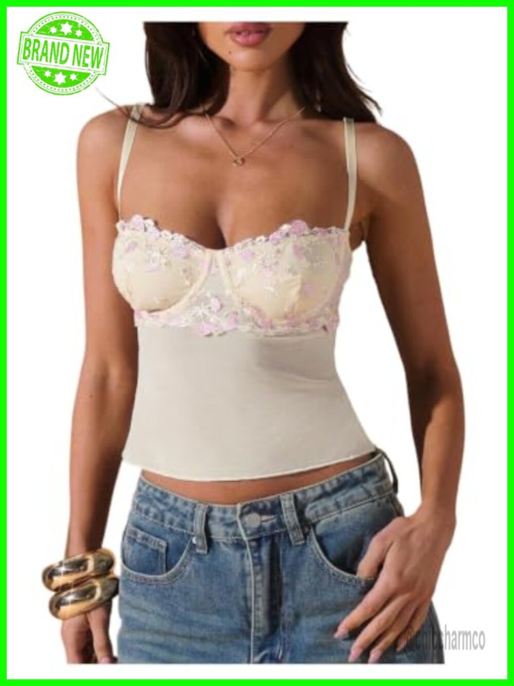 RoseSeek Women's Y2K Floral Lace Mesh Spaghetti Strap Summer Top